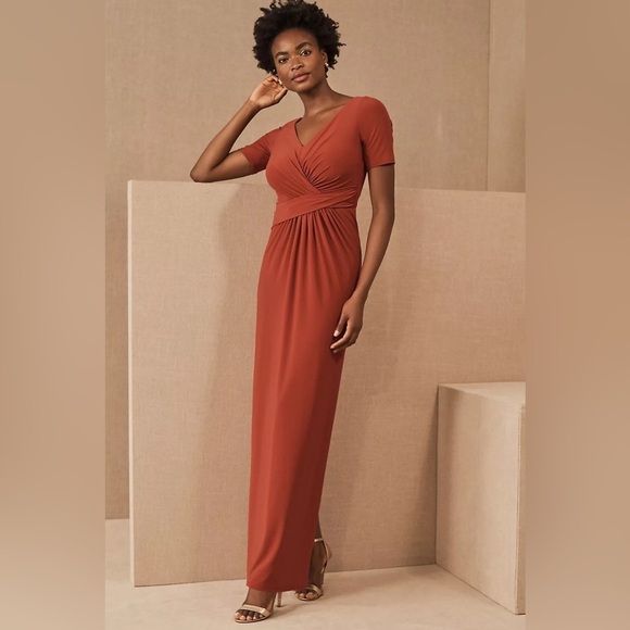 BHLDN Burnt Orange Chelle Jersey Twist Front V-Neck Short Sleeve Dress NWT Sz 0